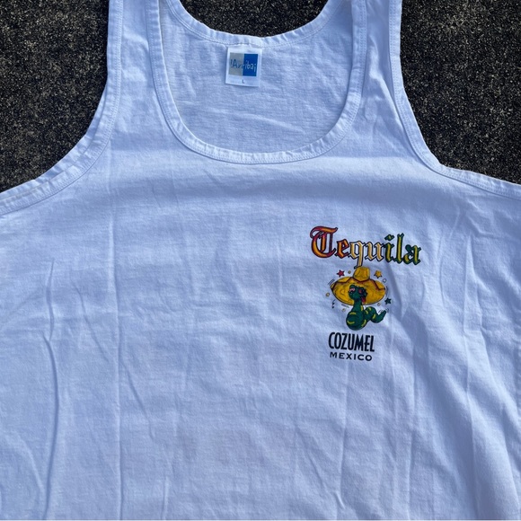 Vintage White Cozumel Mexico Tequila Tank Top Size Large Beach Funny Tee - Picture 3 of 5